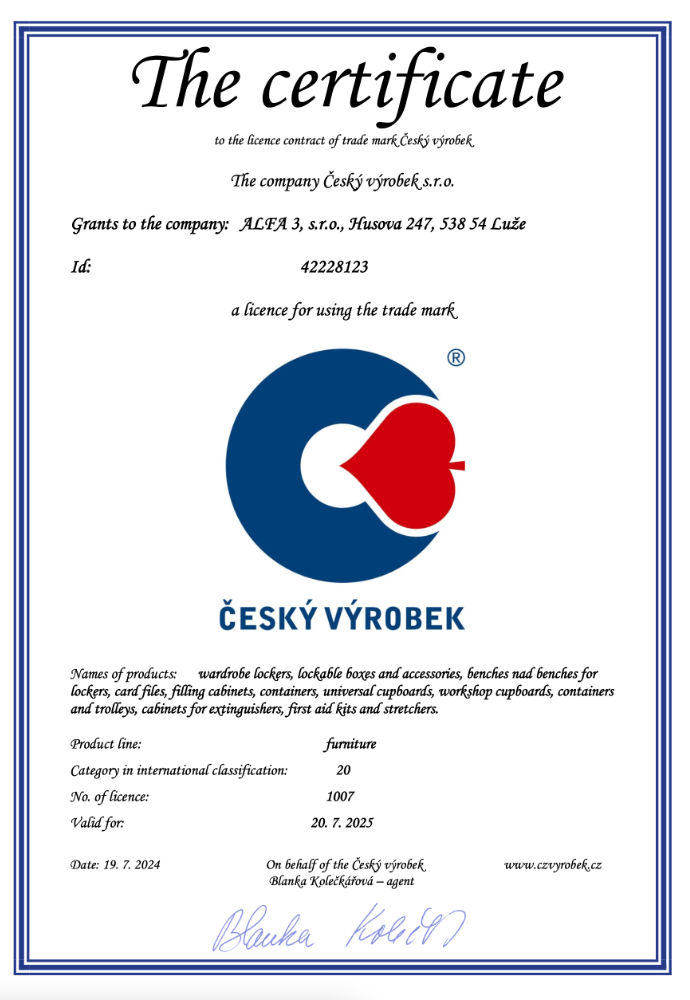Certificate cesky vyrobek Alfa3