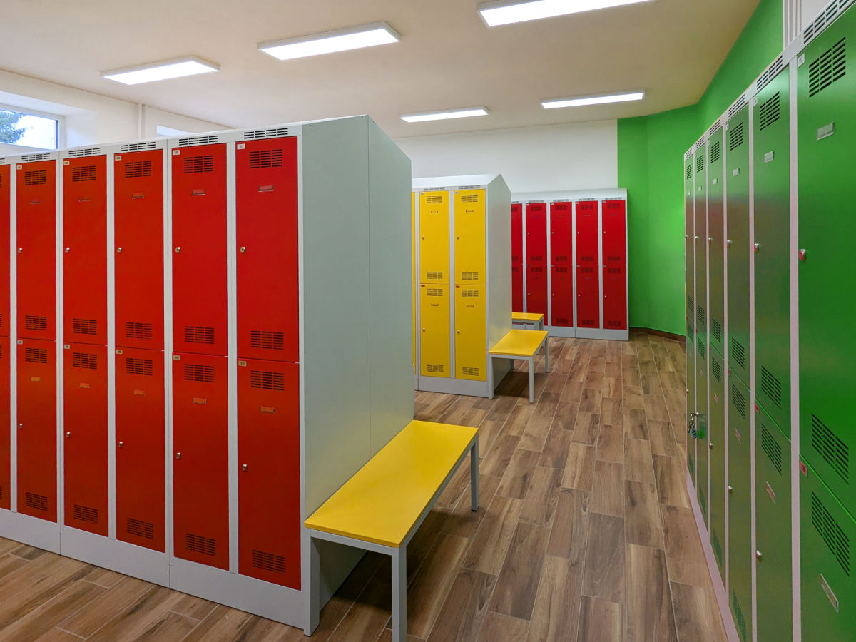 Spacious and well-organized layout of the new locker room