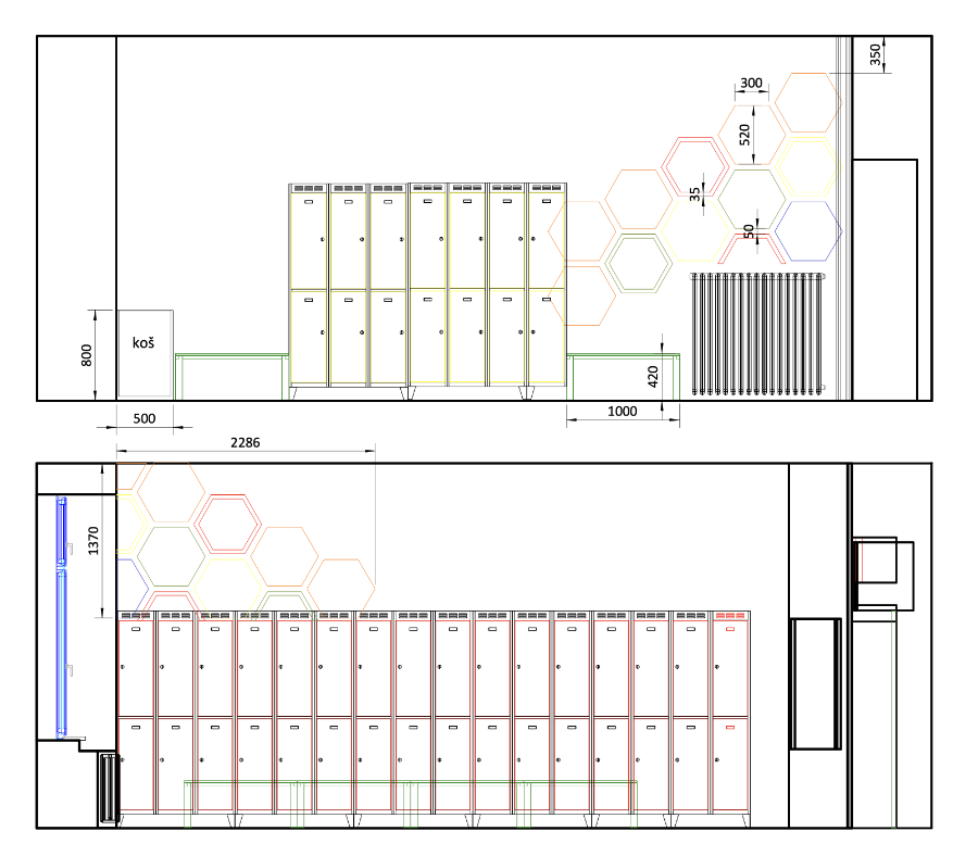 Design proposal for a locker room for 150 students